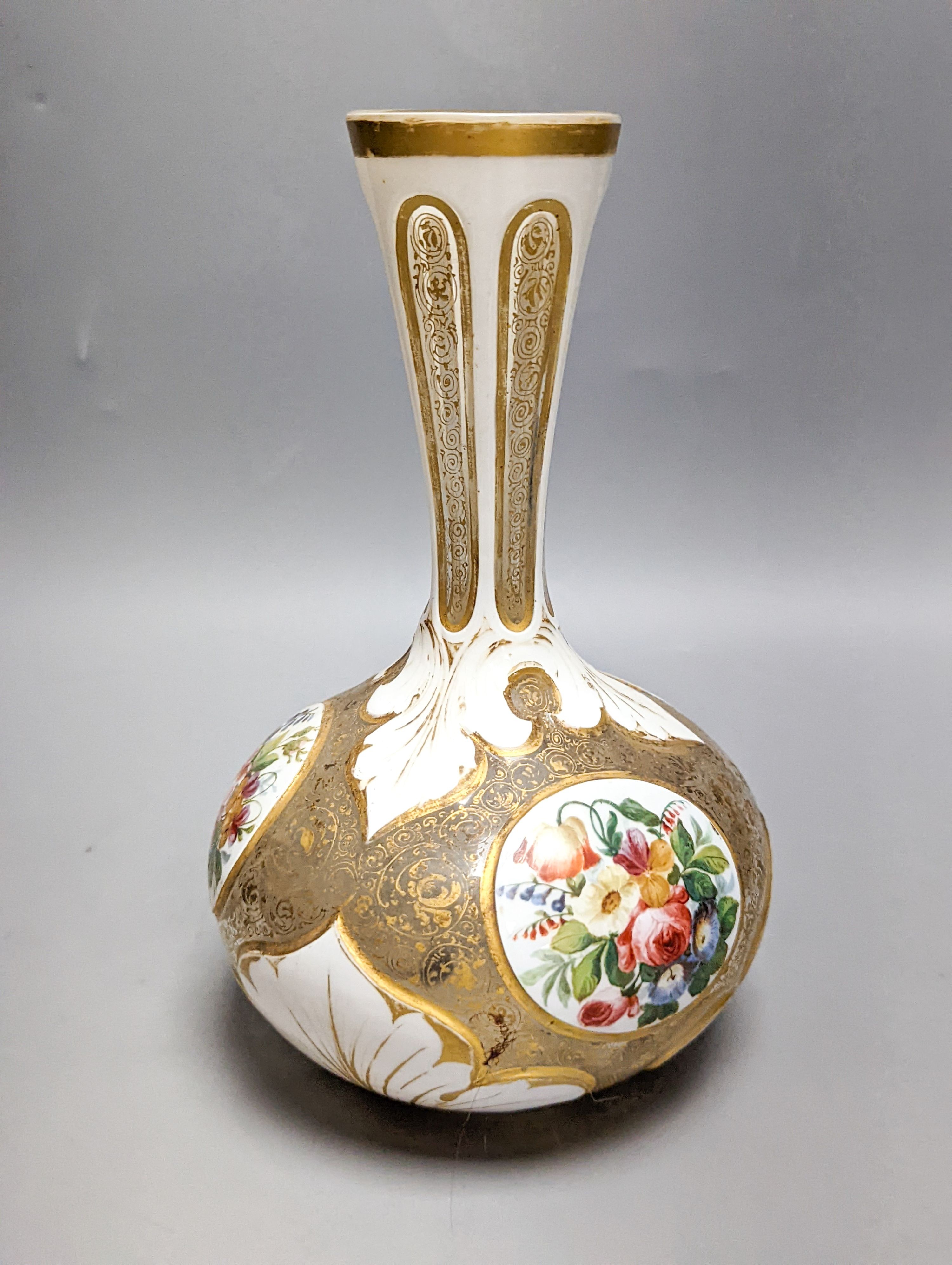 A 19th century Bohemian enamelled overlaid glass vase, 22cm